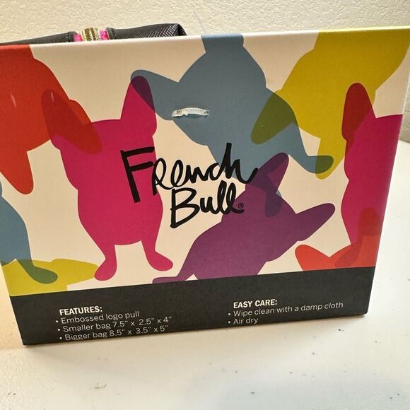 NIB French Bull 2 Piece Black and Pink Cosmetic Bag Set Heart Graphics - Picture 3 of 7